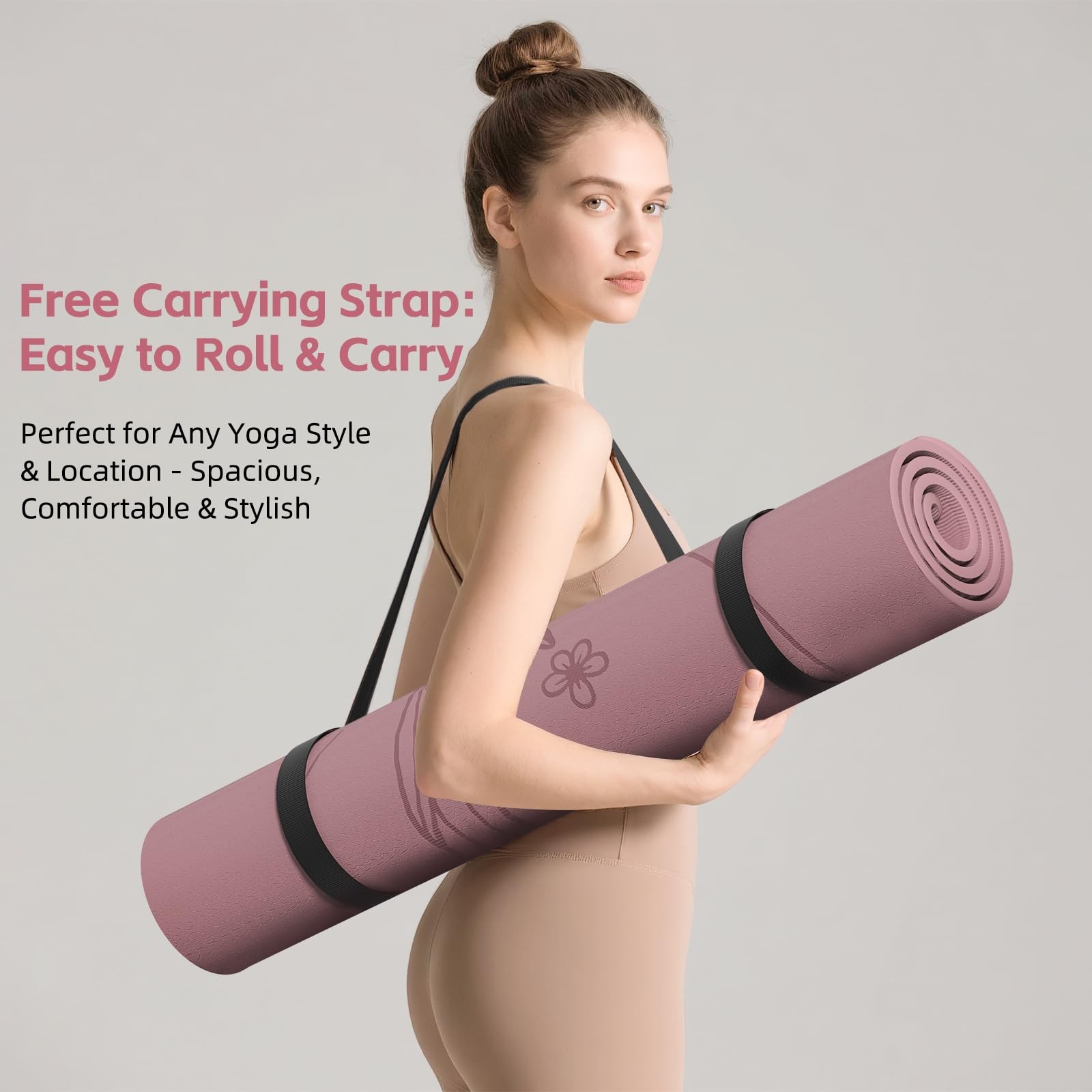 WOHAO Large 76&Prime;x40&Prime;x0.4&Prime; Yoga Mat – Extra 74.8&Prime; x 41.3&Prime; x 0.4&Prime;, Dull Pink