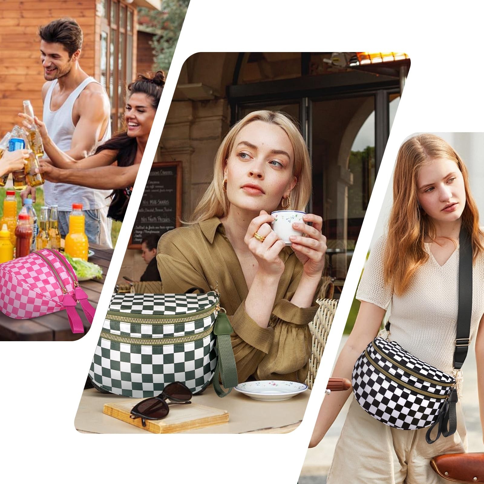 Checkered Crossbody Bag,Nylon Bum Bags for Women Crossbody,Spacious Sling Bag…