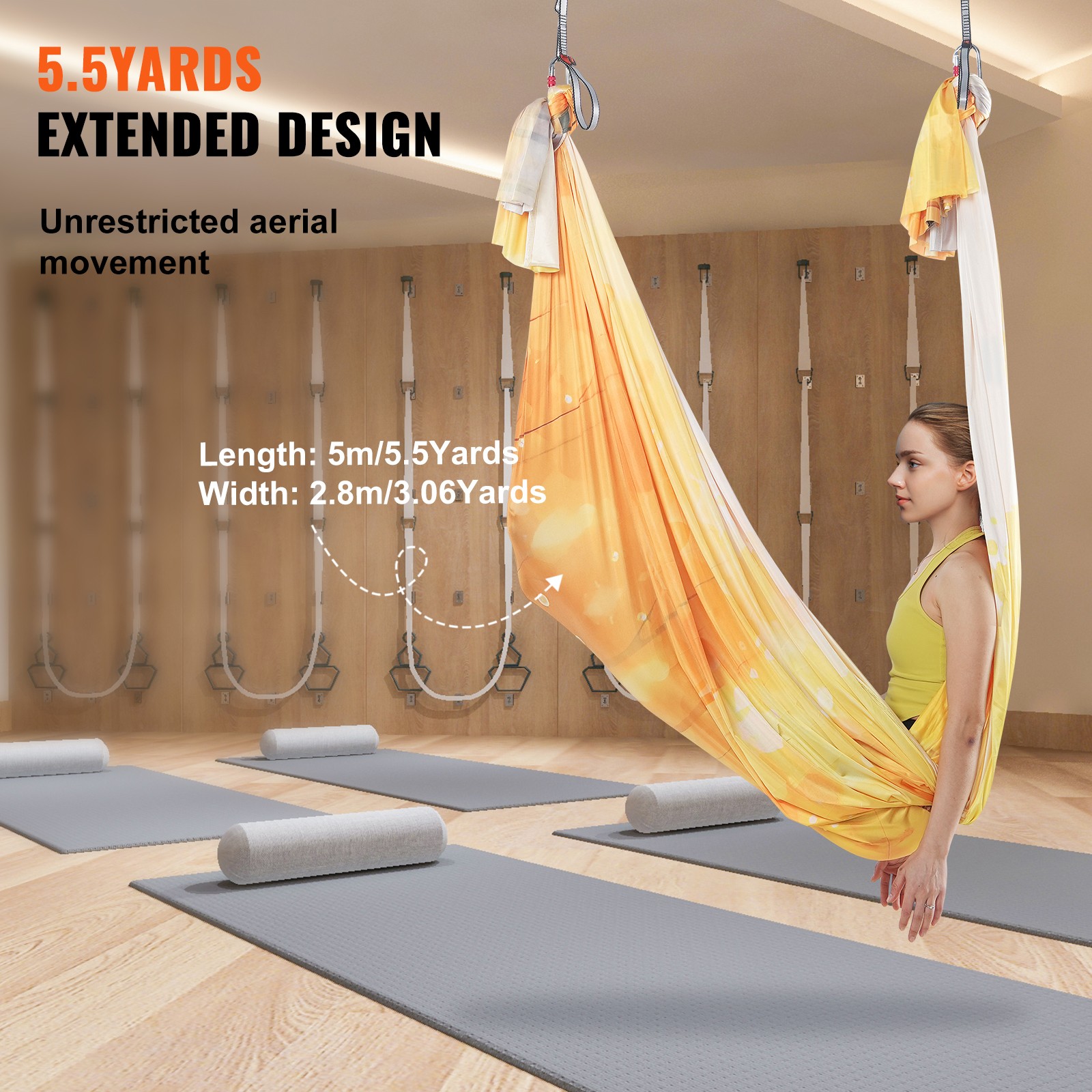 Uimoso Aerial Yoga Hammock 5.5 Yards Nylon Sling for Inversion Exercises, Gold