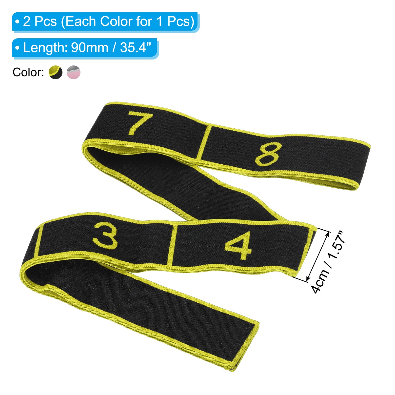 35.4 Inch 2 Pcs Exercise Bands Yoga Stretching Strap Gray Pink/Yellow Black