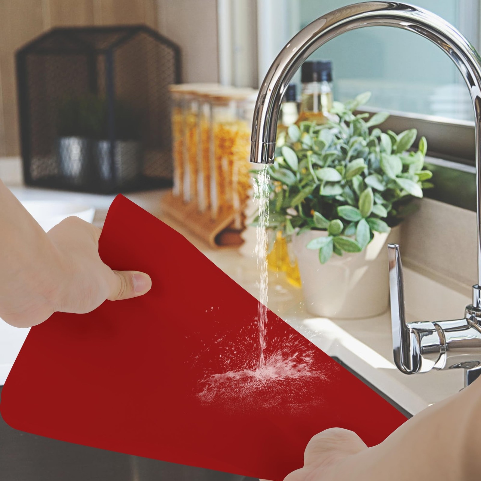 Silicone Mat for Kitchen Counter, Silicone Mat Trimable to Size (Red, 15.7×