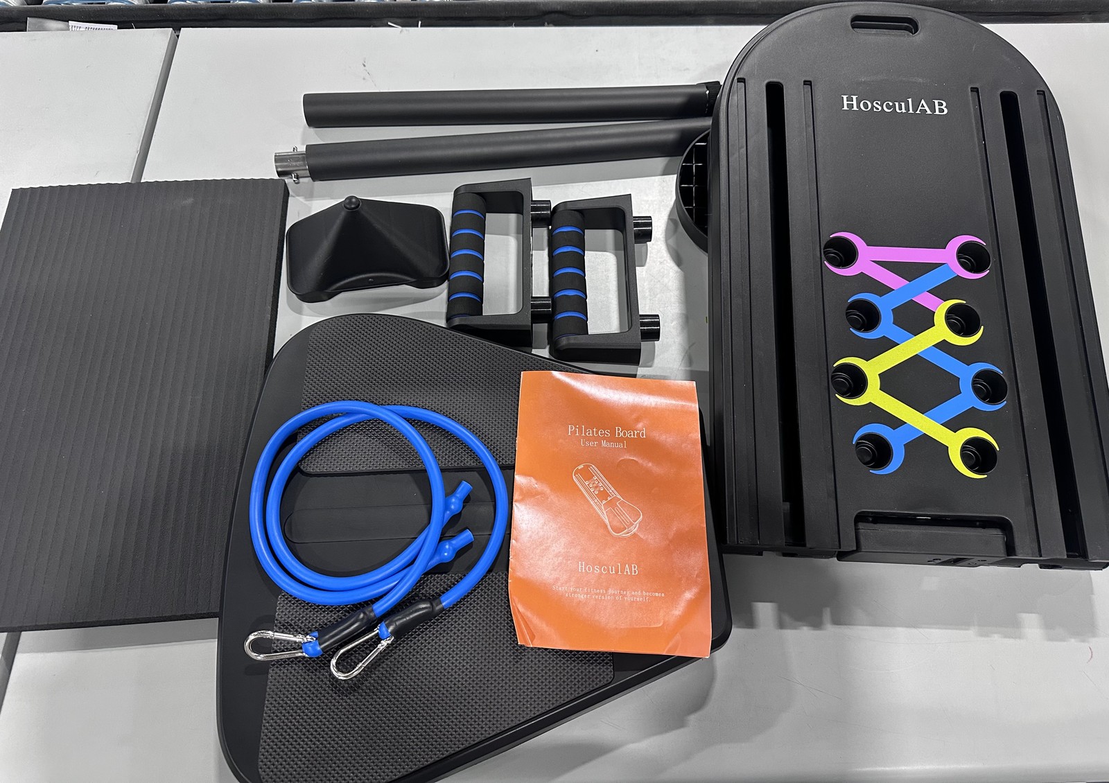 HOSCU1AB PILATES BOARD FOLDABLE PILATES REFORMER SET WORKOUT TIMER – BLACK
