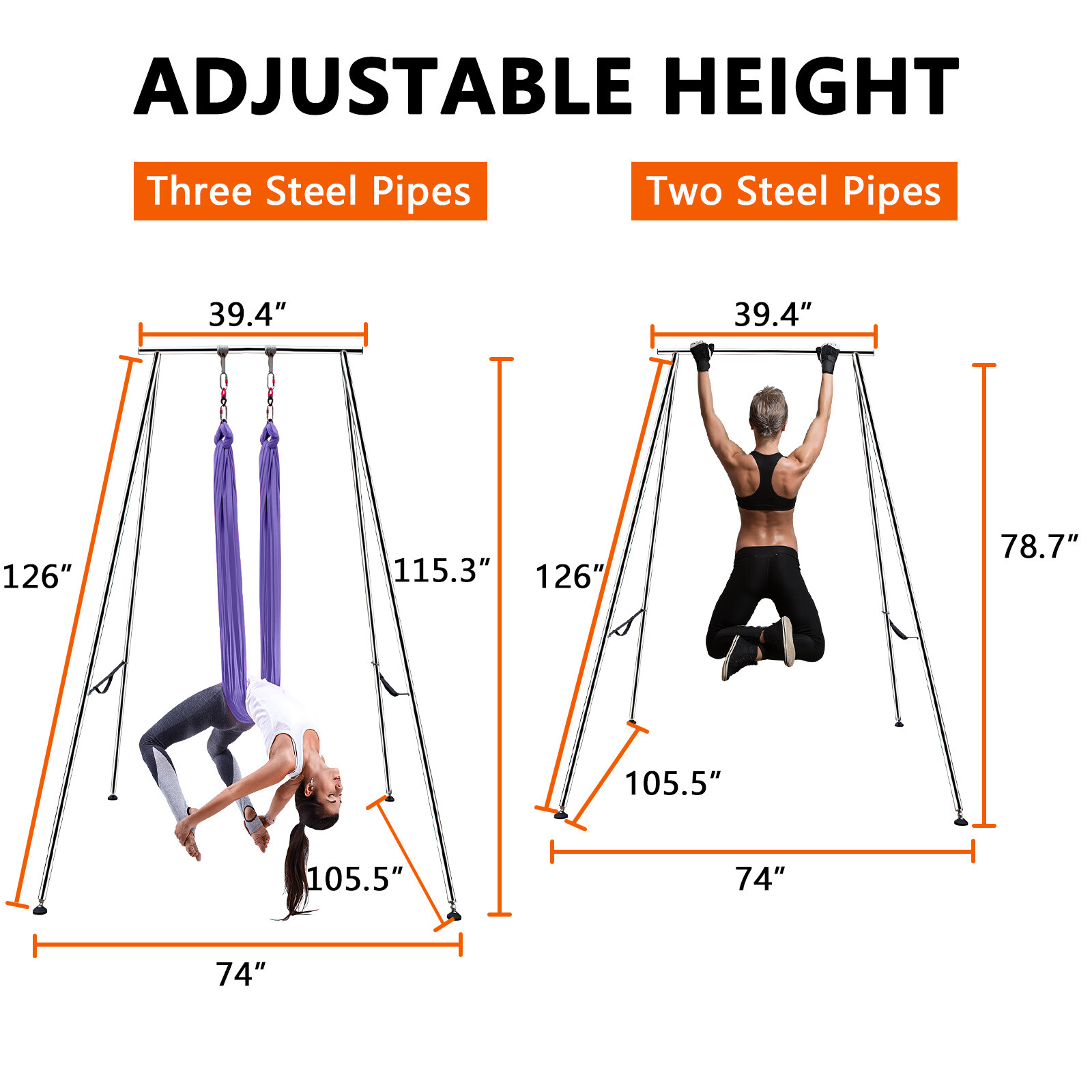 TECSPACE 6.6 FT~9.6 FT Adjustable Height Yoga Stand + 18 FT Aerial Silk (Purple)