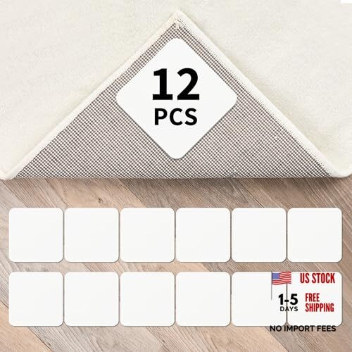 Rug Tape for Hardwood Floor, 12 PCS Reusable Non Slip Rug Pad for Home &