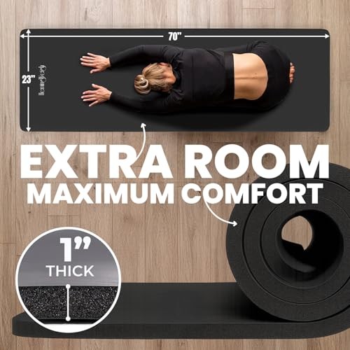 1 Inch Extra Thick Non Slip Yoga Mat – Exercise Mats for Home Workouts, Black