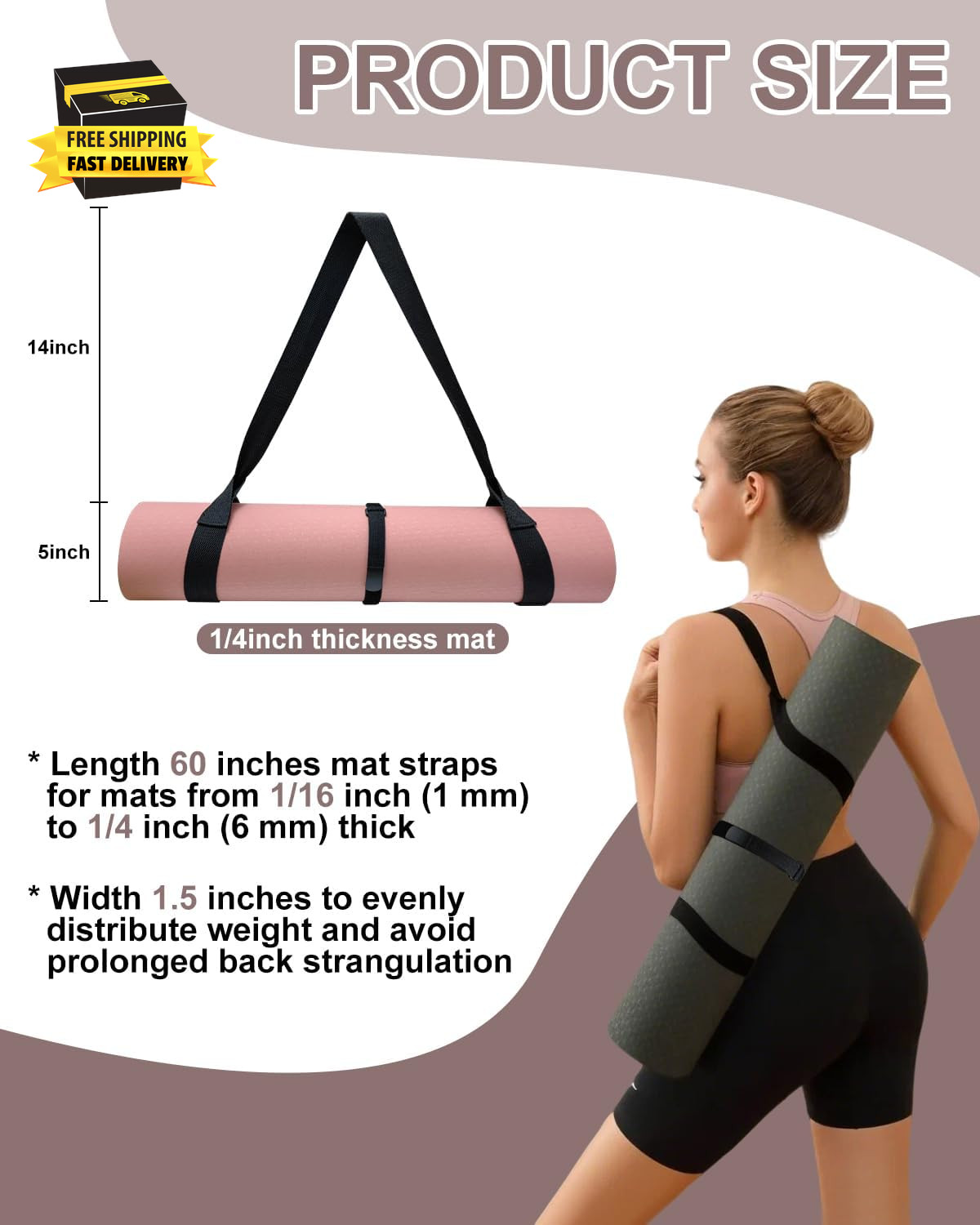 Yoga Mat Carrier, Premium Yoga Strap for Carrying Yoga Mats with Adjustable Velc