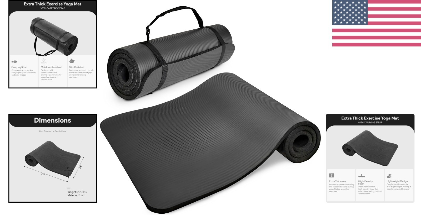Durable Non-Slip Yoga Mat – 71&Prime;x24&Prime; Extra Thick Foam with Moisture Resistance