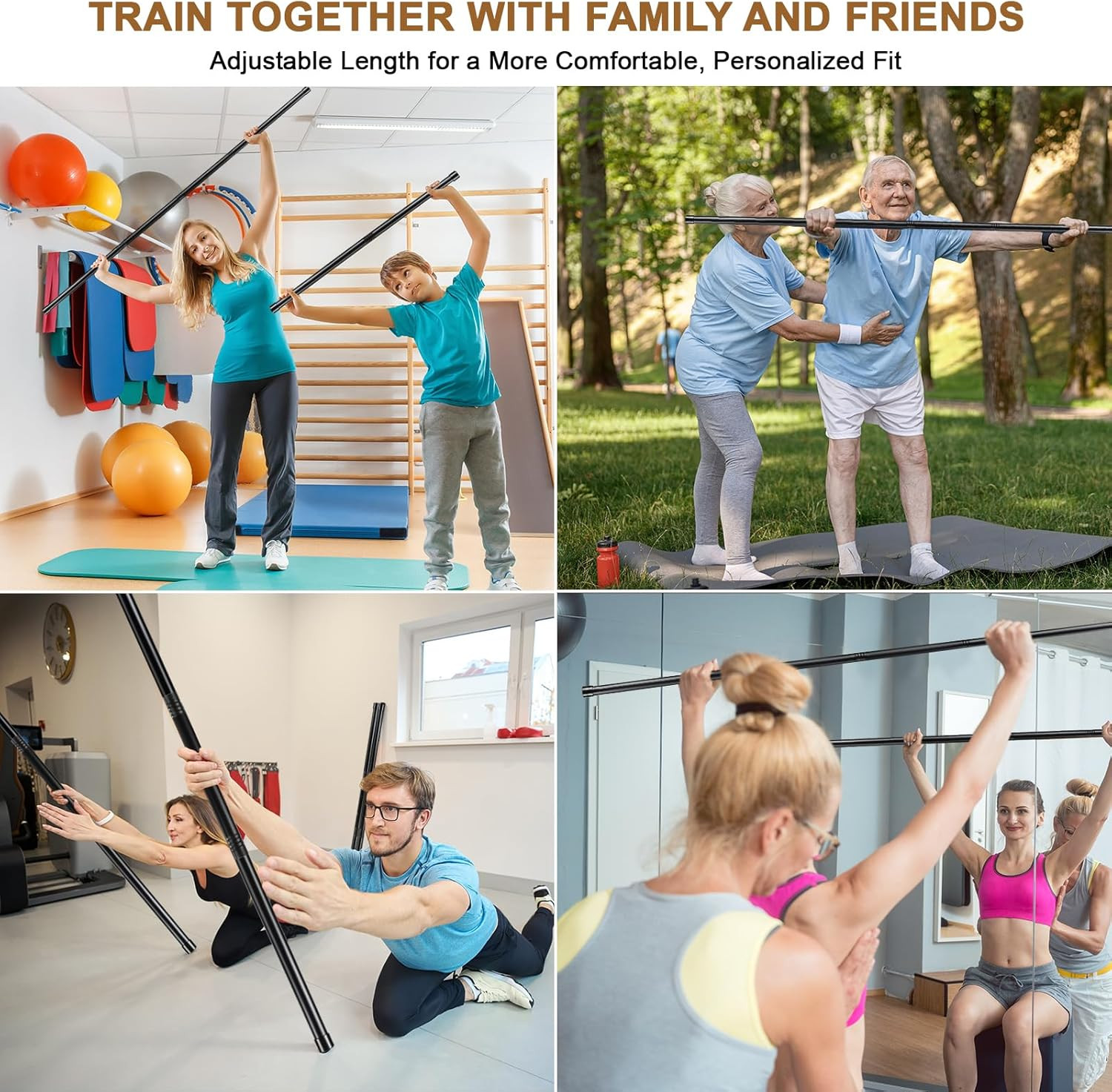 6 Set 5Ft Adjustable Yoga Stick with Non-Slip Rubber Ends