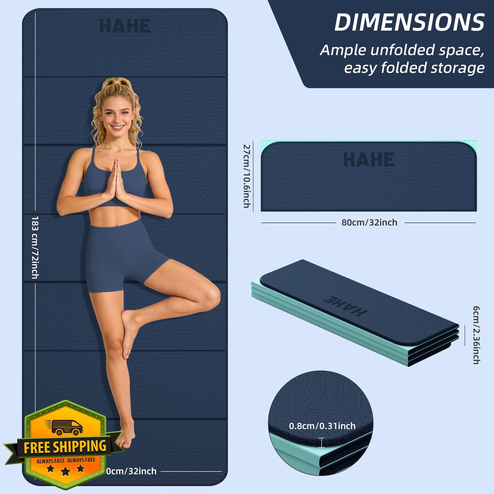 hahe Yoga Mat Navy Blue+Green TPE