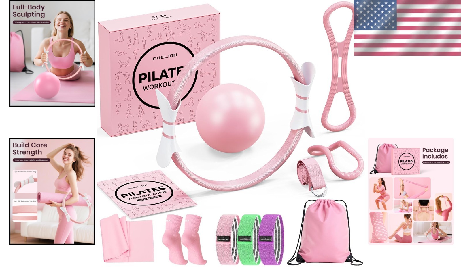 Complete Pilates Starter Kit with 14 Inch Ring Mini Ball and Resistance Bands