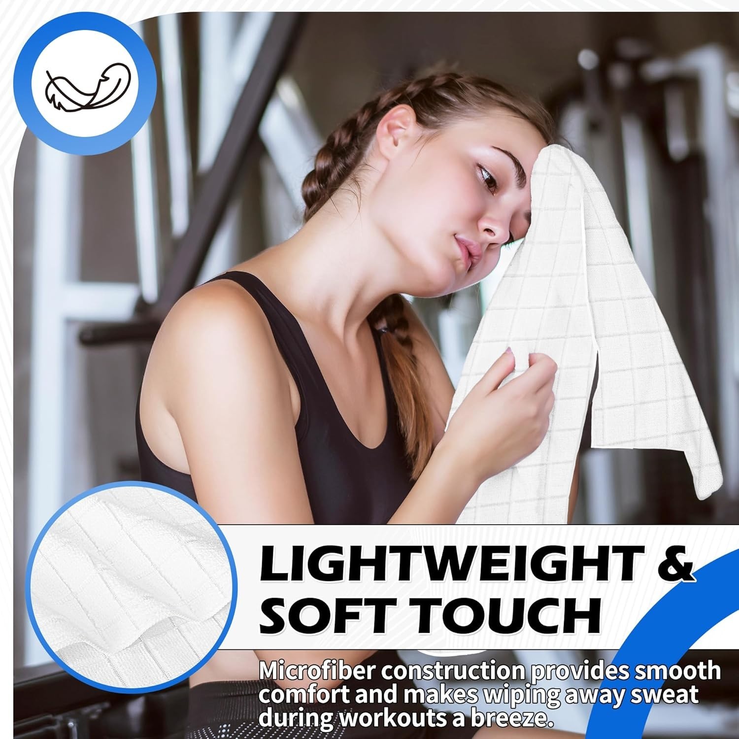 HOMERHYMRE Microfiber Workout Towels, 5 Pack White Gym Sweat Sports Towel for Yo