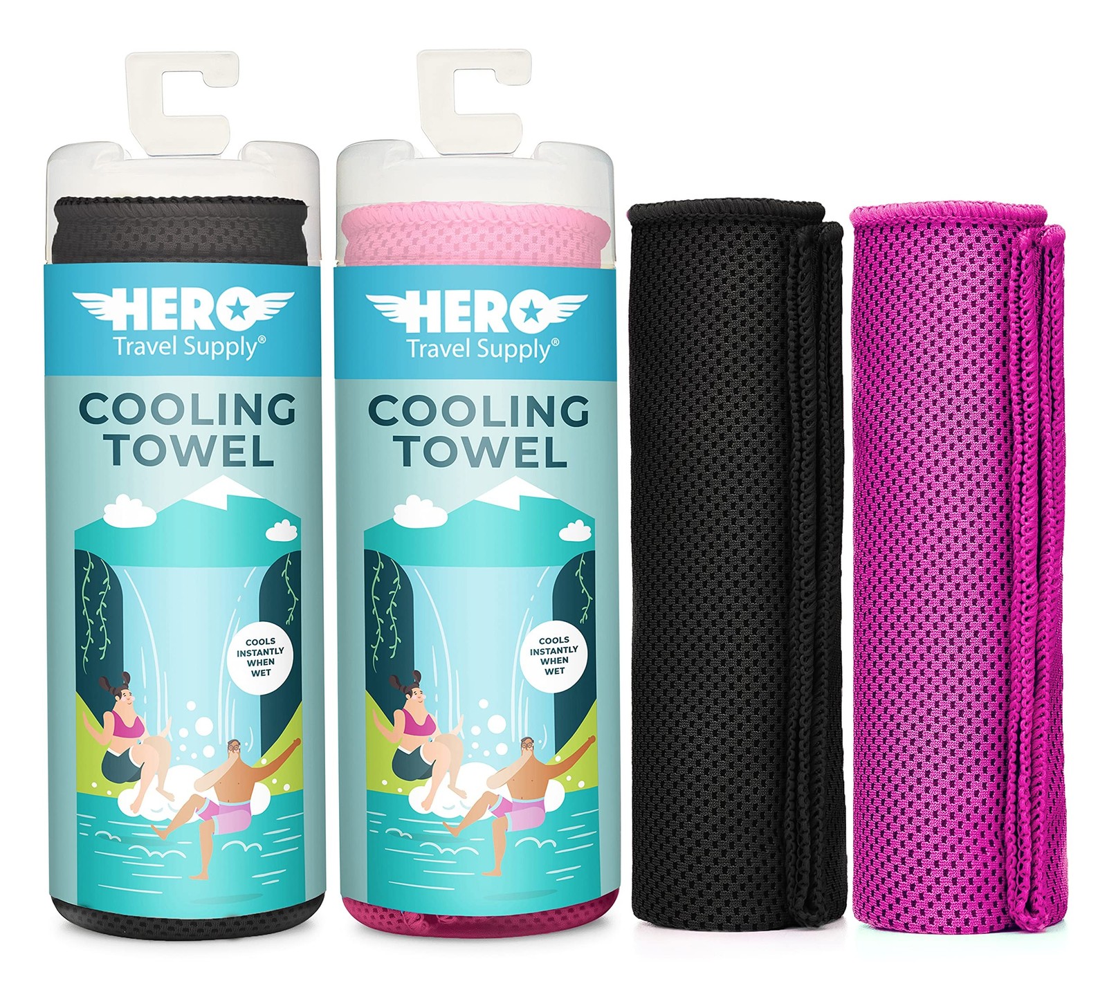Hero Cooling Towel – Hiking, Sports, Yoga (Pack of 2) Ultra Soft Microfiber 4…
