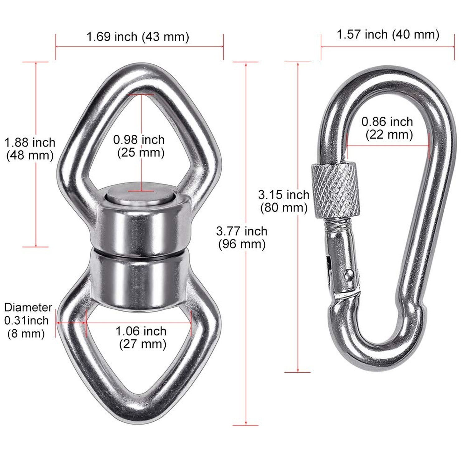 BeneLabel Swing Swivel with 2 Carabiners, 770LB Capacity, Safest Rotational D…