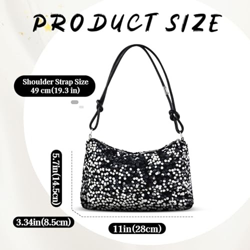 Sparkling Sequins Handbags for Women, Plush Shoulder Bag with Smooth Silver
