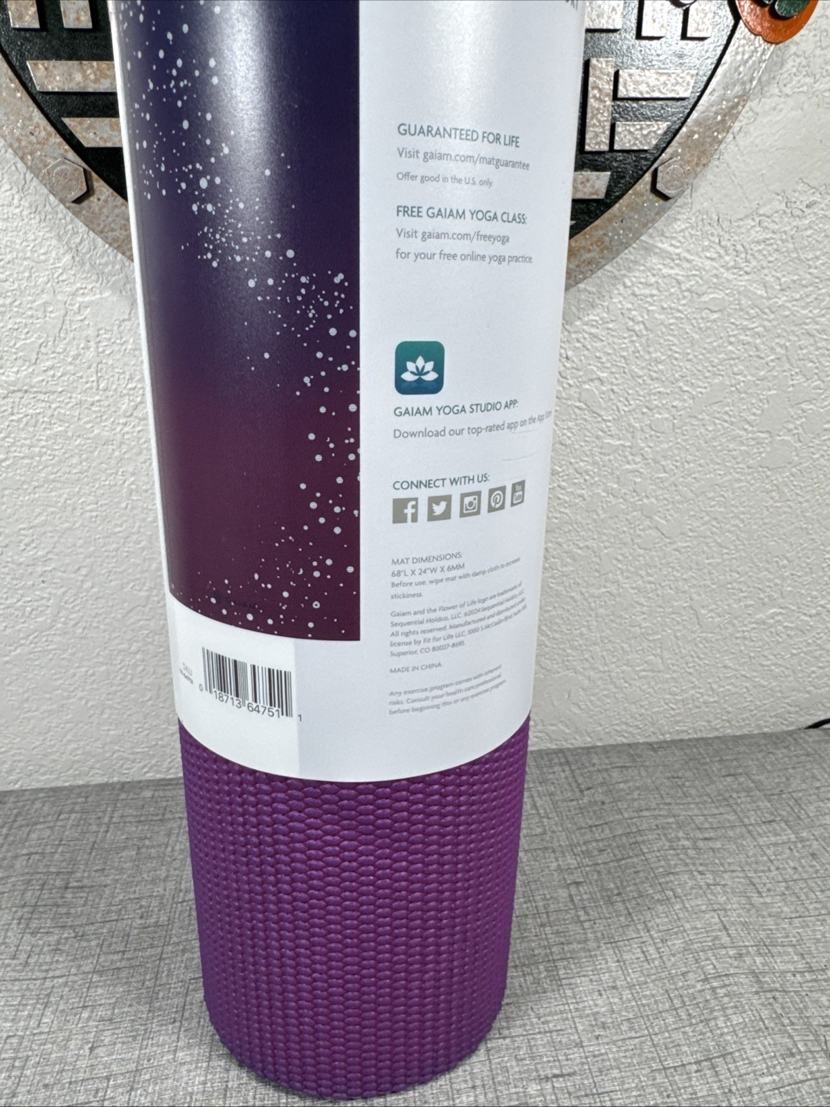 Gaiam 6mm Printed Yoga Mat, Non Slip Fitness Mat 68.00 x 24.00 x 0.24 Inches
