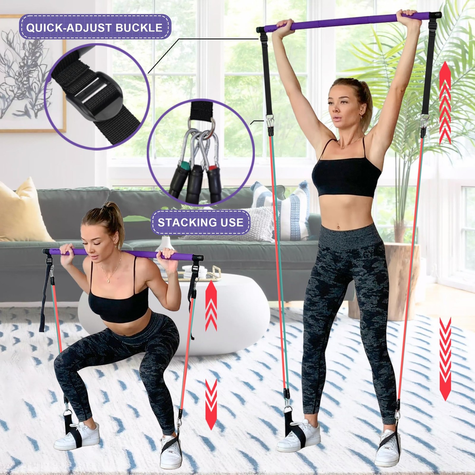 Goocrun Portable Pilates Bar Kit with Basic-Level, 15.20.30 LBS – Purple