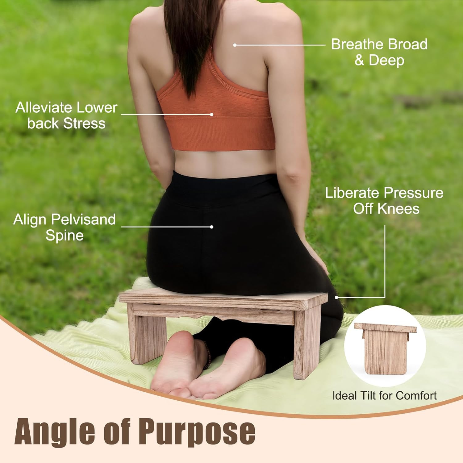 Folding Yoga Meditation Bench – Yoga Kneeling Bench for Adult, Wooden Zen Medita