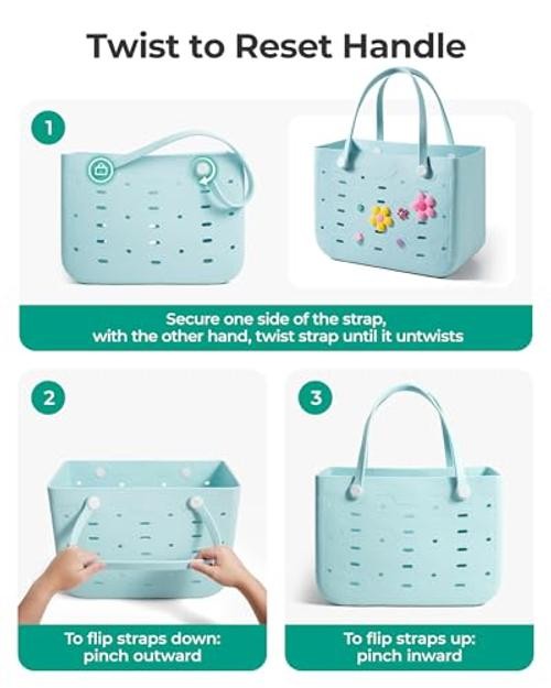 Beach Bag for Women, Water-resistant Rubber Tote Bag, Large A-baby Pink