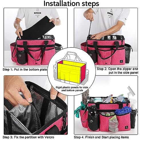 Large Cleaning Caddy Bag – Built-in Sturdy Support Board – Rose Red