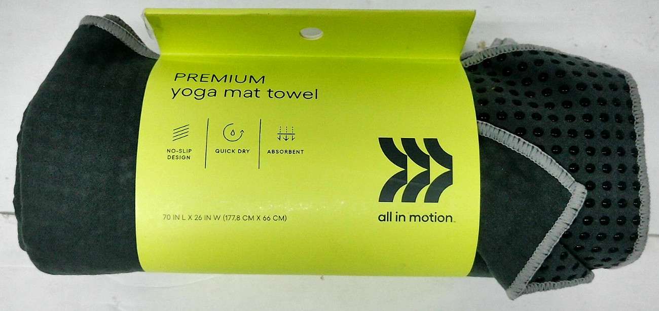 All in Motion Premium Yoga Mat Towel, 70&Prime;x26&Prime;, Grey