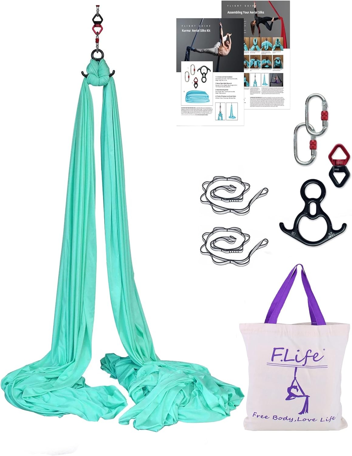 Aerial Silk 10 Yards Kit Durable Aerial Yoga Hammock W/ Hardware & Guide Aerial