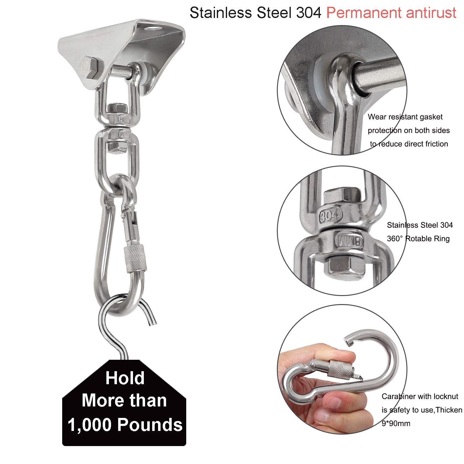 Hammock Hanging Chair Hardware kit, 1000LB Capacity Heavy Duty 360°Rotate S