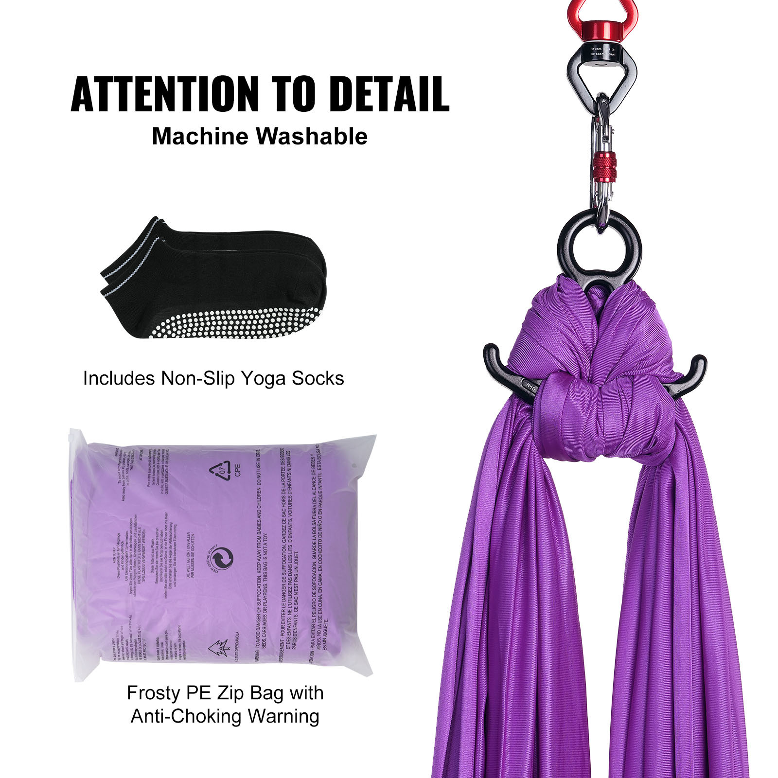 VEVOR Aerial Silk Yoga Swing Set 8.7 Yards Hammock Trapeze Inversion Fly Purple