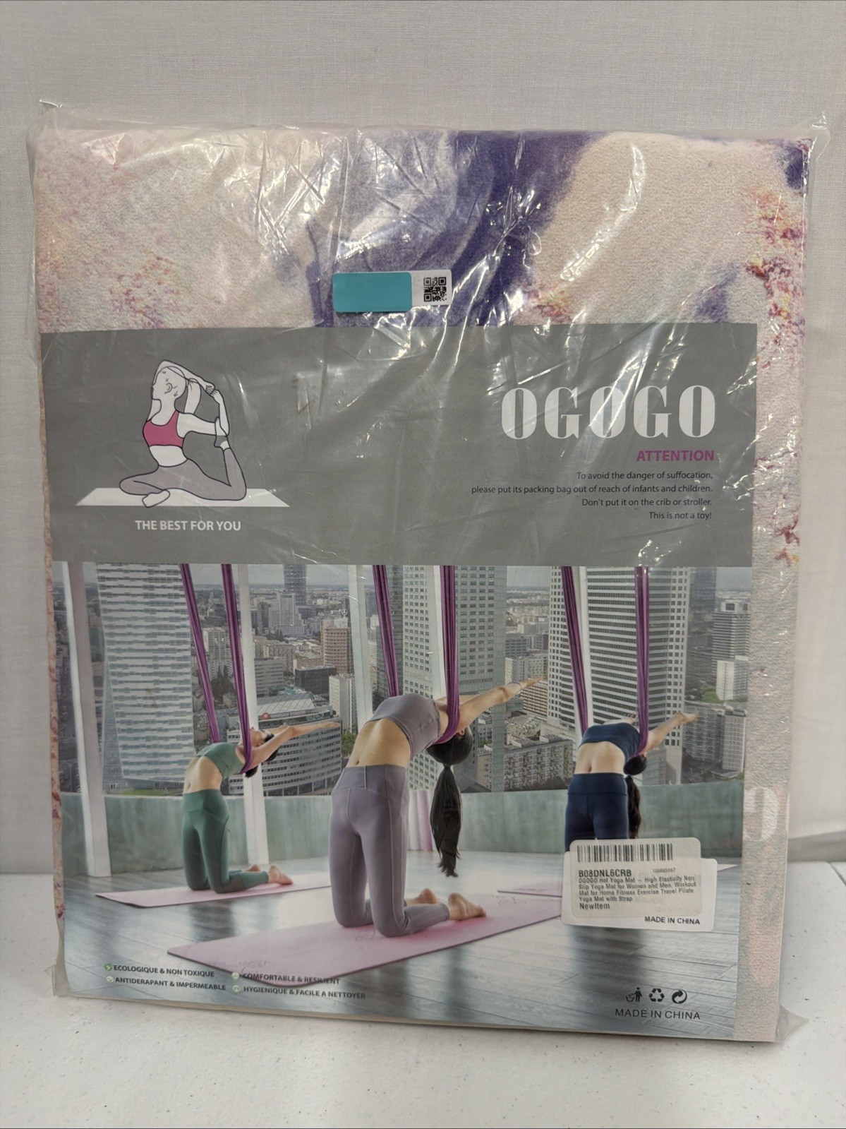 Ogogo Hot Yoga Mat 4mm Non-Slip Exercise Fitness Pilates NEW With Strap Purple