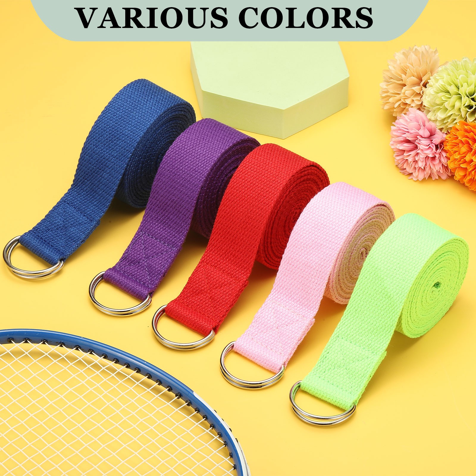 Yoga Strap with Adjustable Metal D Ring Buckle, 10.5ft & Gray