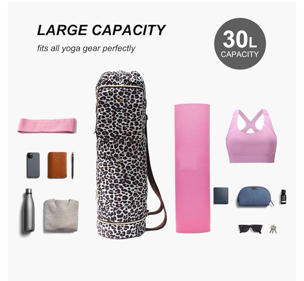 Yoga Mat Bag Carrier Multiple Pockets Leopard Print Large