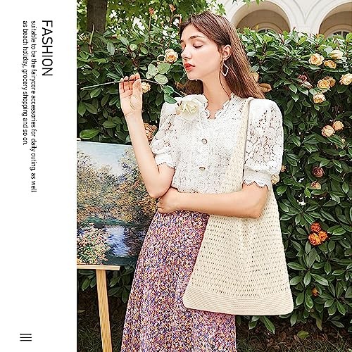 Crochet Bags for Women – Summer Beach Tote, Aesthetic Hippie Knit Bag Beige