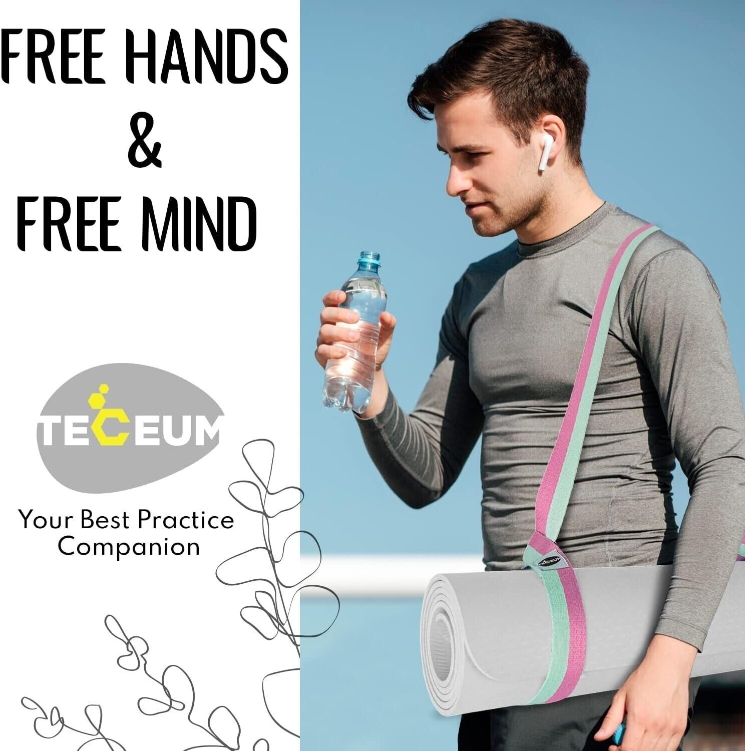 TECEUM Yoga Mat Strap – Adjustable Mat Holder Sling – 64 IN, Mixed Blueberry