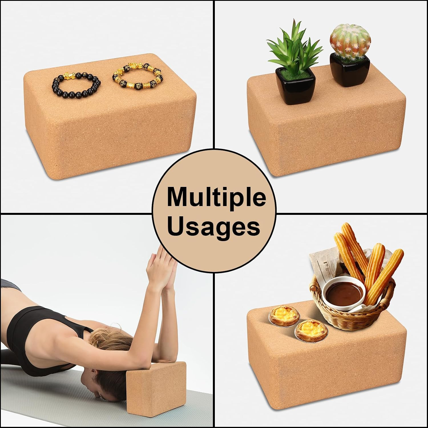 Hatha Yoga Cork Yoga Block, Natural Cork from Portuguese, Premium Brick, Eco-Fri
