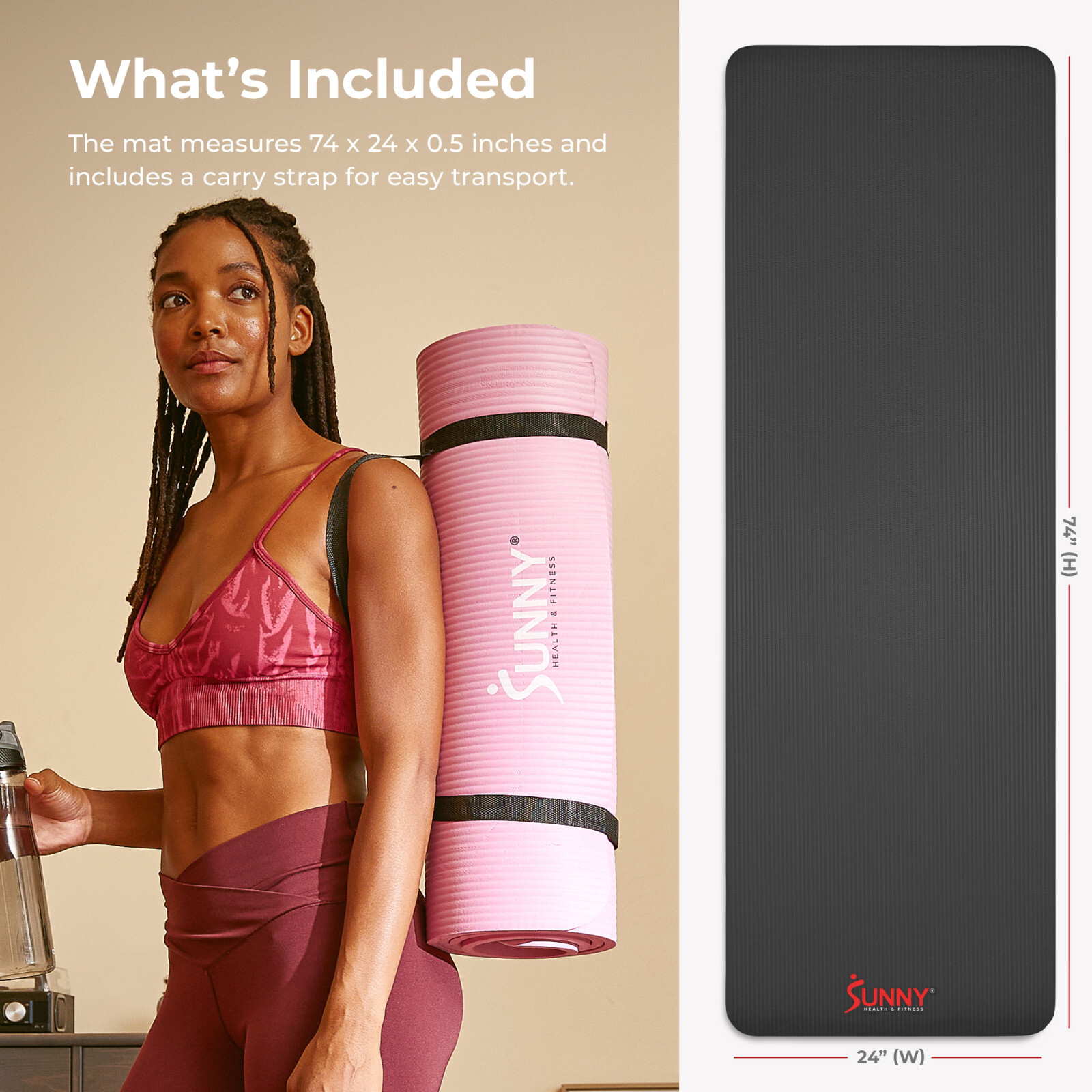 Sunny Health & Fitness Premium 1/2-Inch Extra Thick Yoga Mat – Grey – SF-EM03-GY