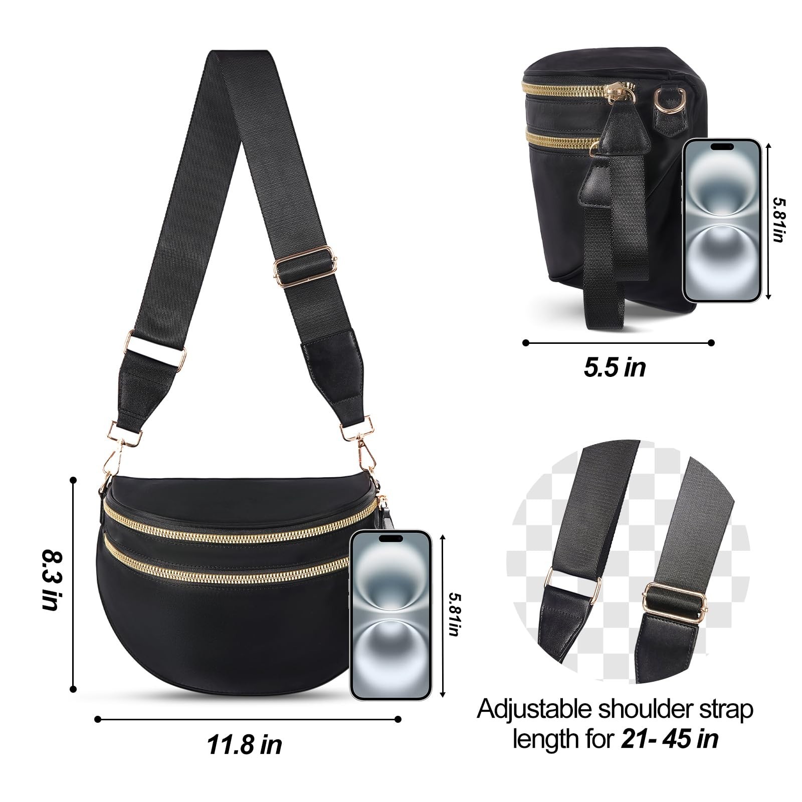 Checkered Crossbody Bag,Nylon Bum Bags for Women Crossbody,Spacious Sling Bag…