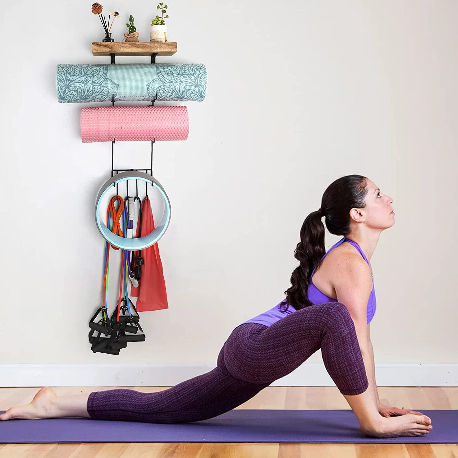 Yoga Mat Holder Accessories Wall Mount Organizer Storage Decor Foam Roller