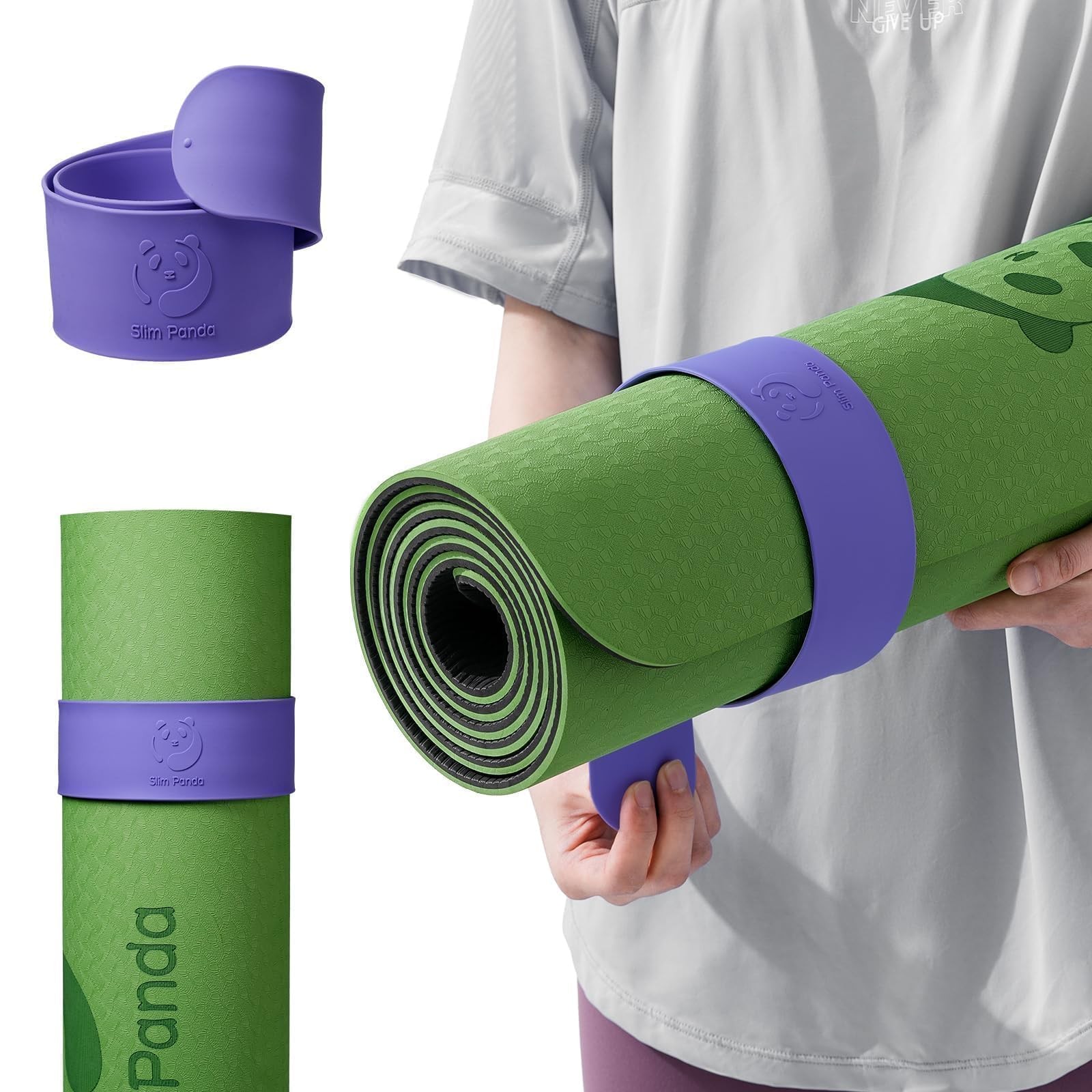 Slim Panda Yoga Mat Strap Slap Band, One Snap Keeps Mats Tightly 0.6M, Purple