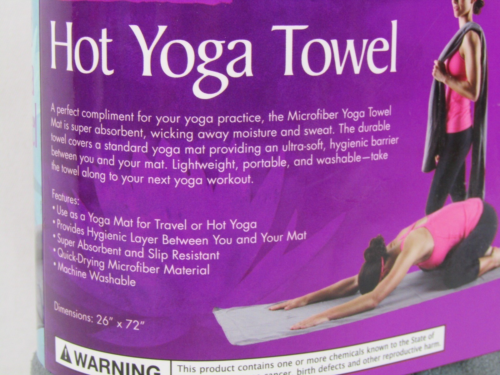 Lotus Hot Yoga Towel/Yoga Mat-Gray Microfiber-Size 26”x72”-Slip Resistant-NEW