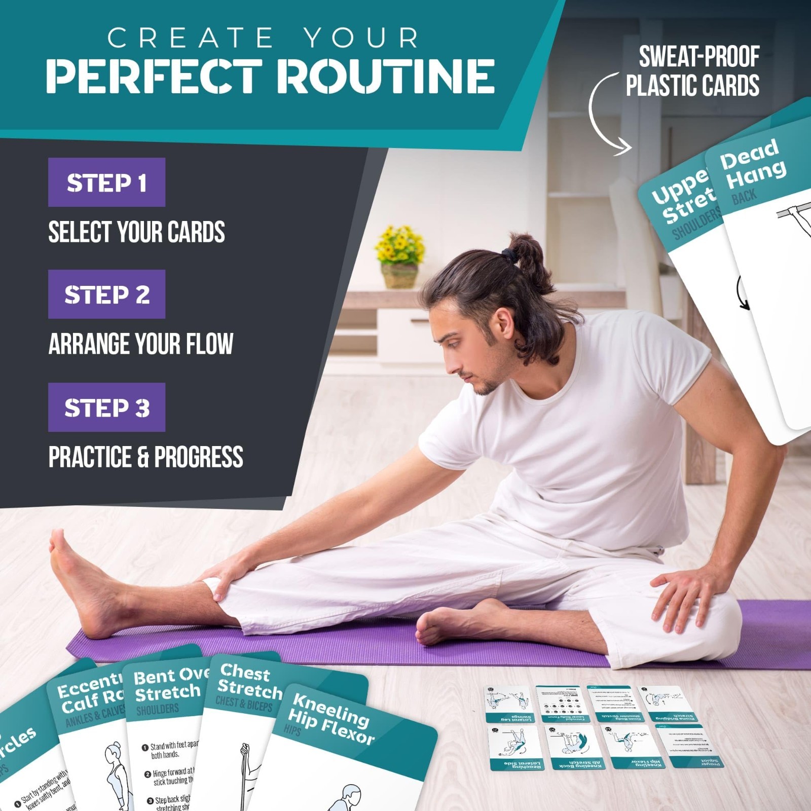 2-Pack Yoga Exercise Cards – 121 Poses & 26 Routines, Waterproof Fitness Deck fo