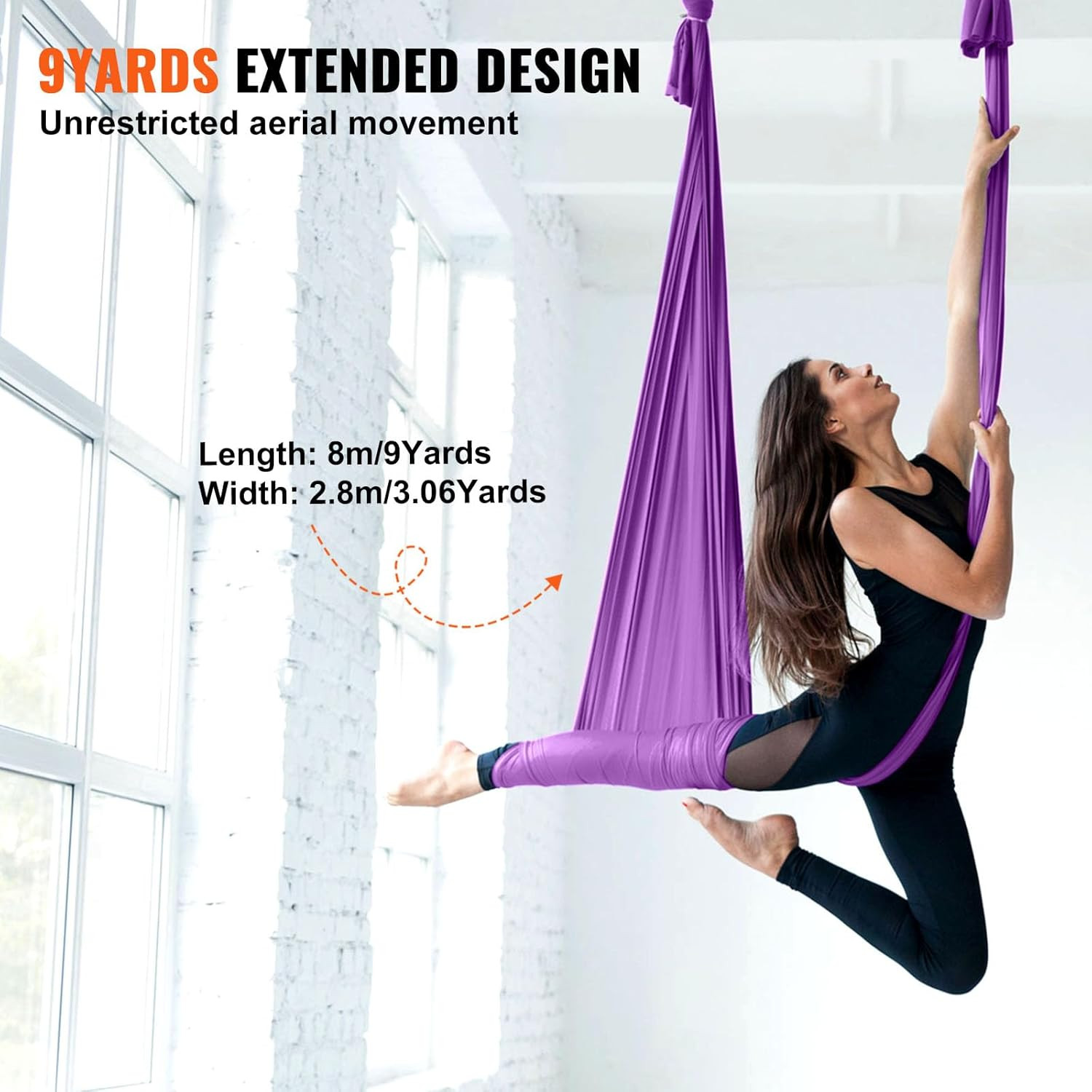Aerial Silk & Yoga Swing, Aerial Yoga Hammock Kit with 100Gsm Nylon Fabric, Full