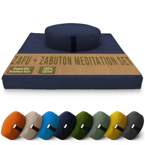 Meditation Cushion Mat Set – Zafu Floor Oval Combo Navy – 10oz Cotton Canvas
