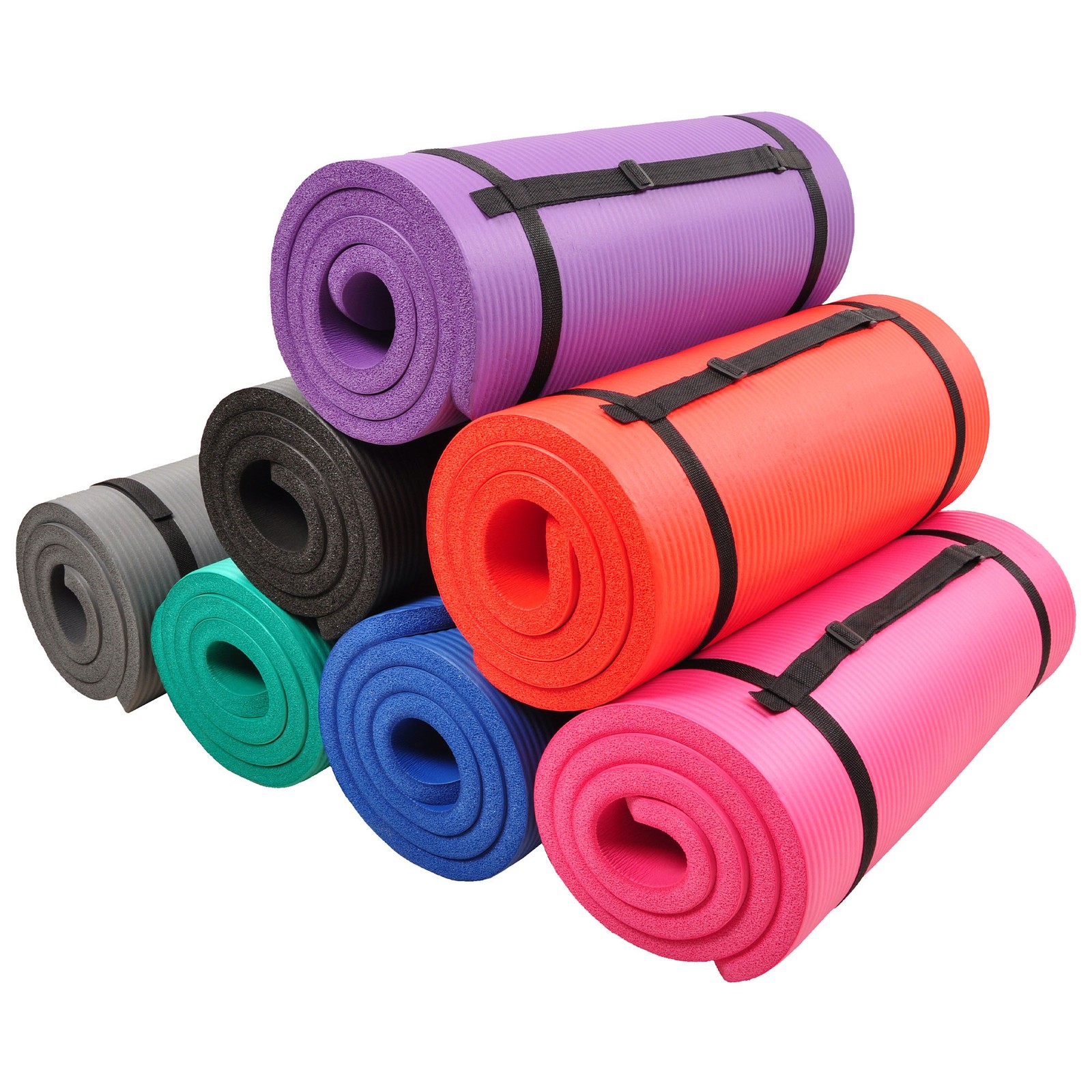 Signature Fitness 1&Prime; Extra Thick Exercise Fitness Yoga Mat w/ Carry Strap, Gray