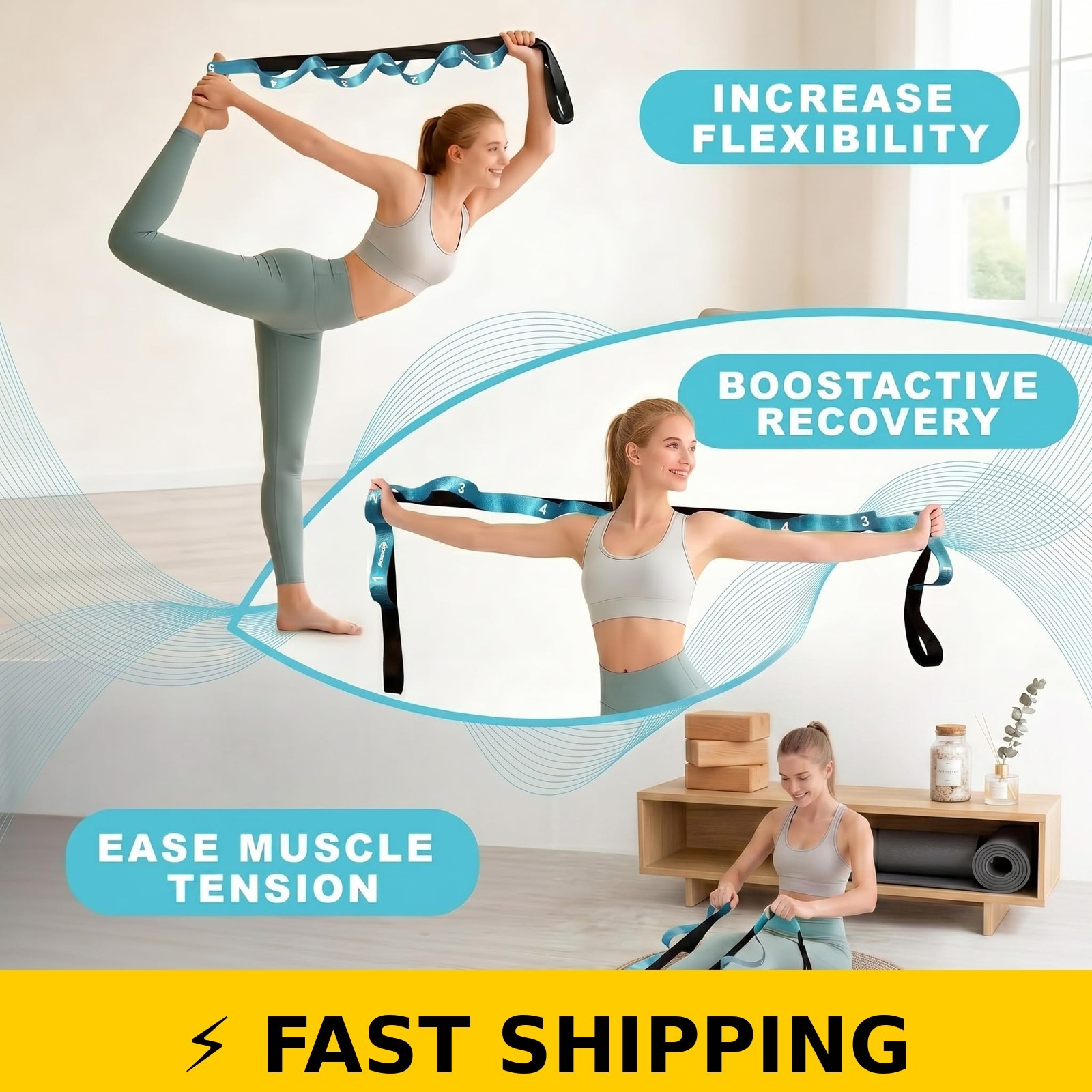 Acozycoo Stretching Strap with Loops for Yoga & Therapy – Blue