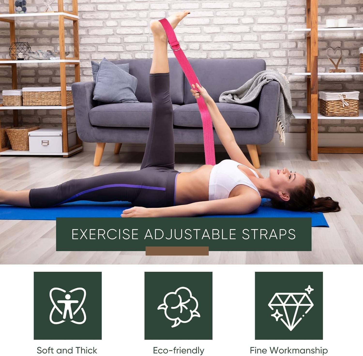 8ft Yoga Stretch Straps in Pink Orange Green Blue Purple for Fitness and Therapy