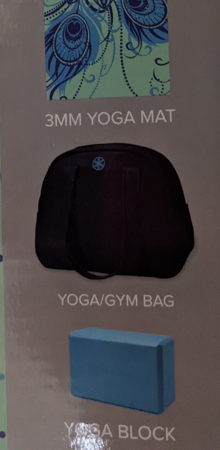 Yoga Kit w/Videos/3mm no slip yoga mat Lime/Teal 24&Prime;W x 68&Prime;L/foam block/gym bag