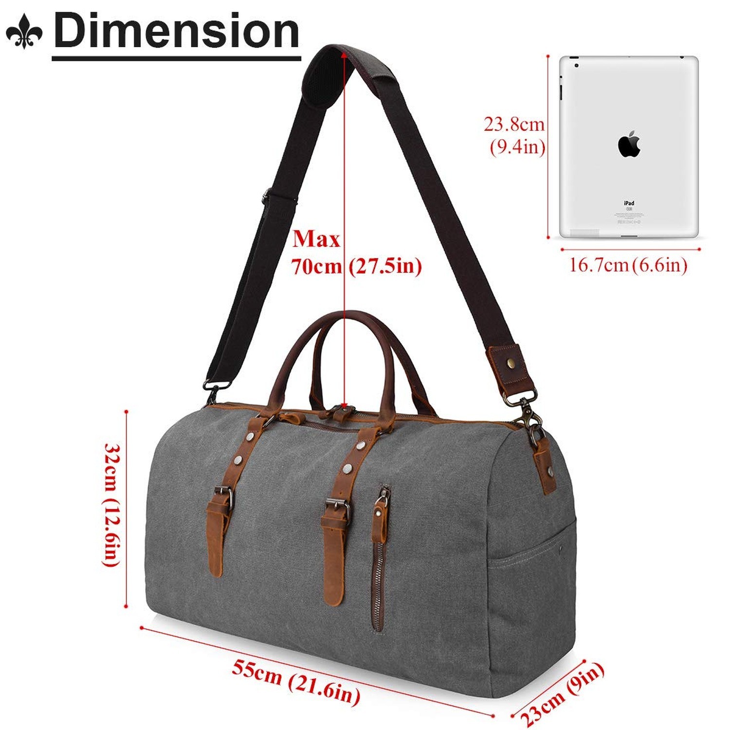 Travel Duffel Bag Large Canvas Duffle Bag for Men Women Leather Weekender Ove…