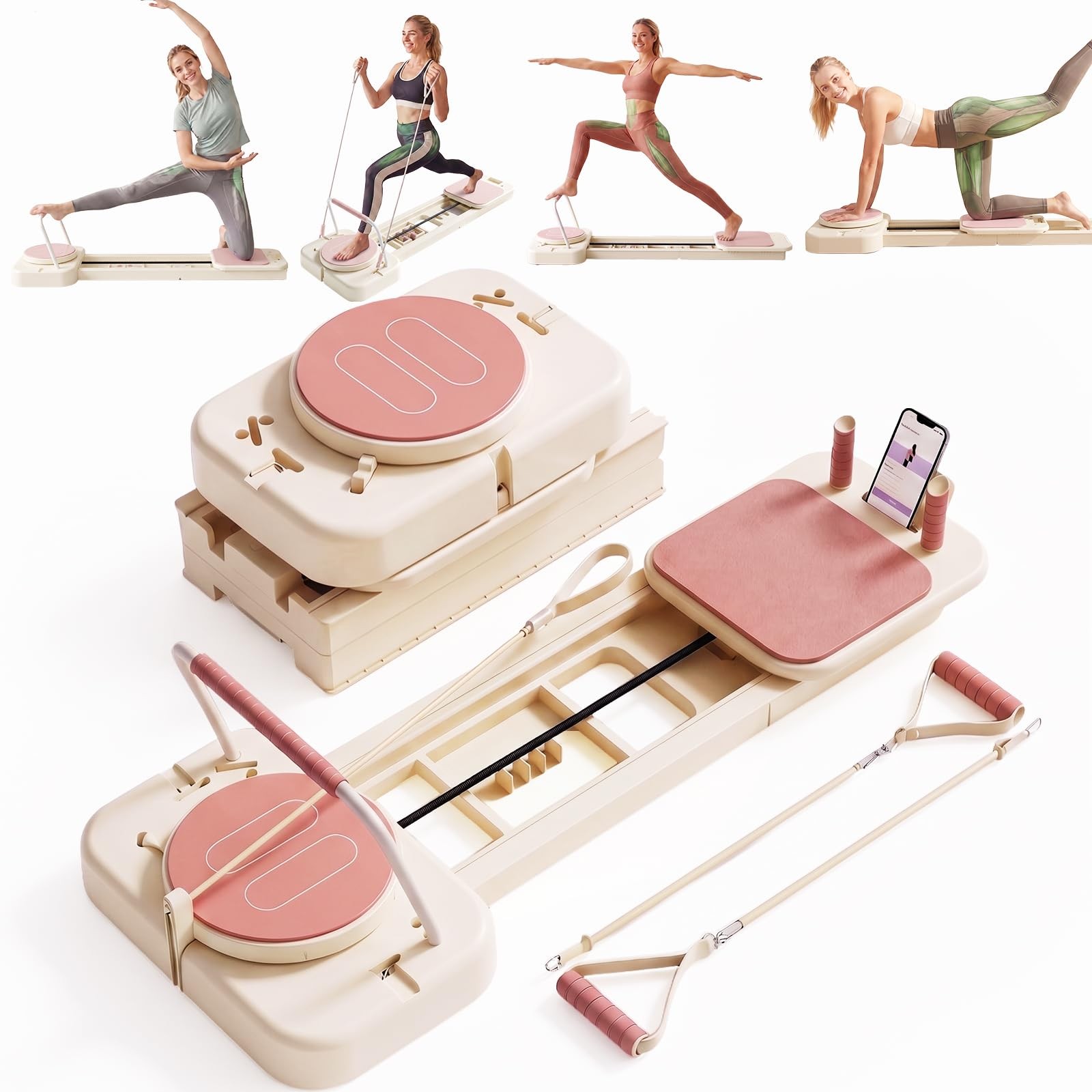 Foldable Home Pilates Reformer w/ Bands: Full Body Strength & Core Sculpting