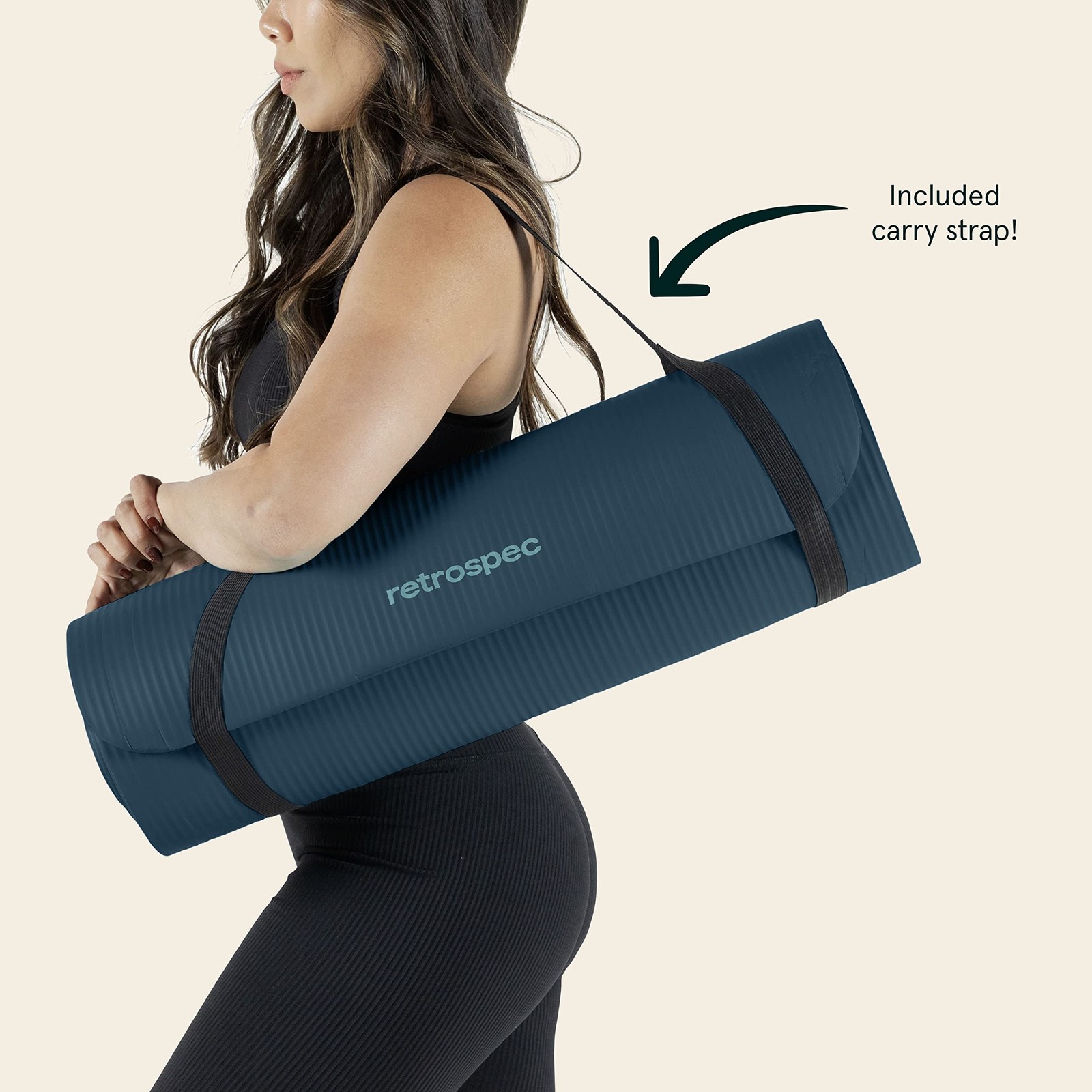 Retrospec Solana Yoga Mat 1/2&Prime; Thick w/Nylon 1/2 inch, Ocean Blue