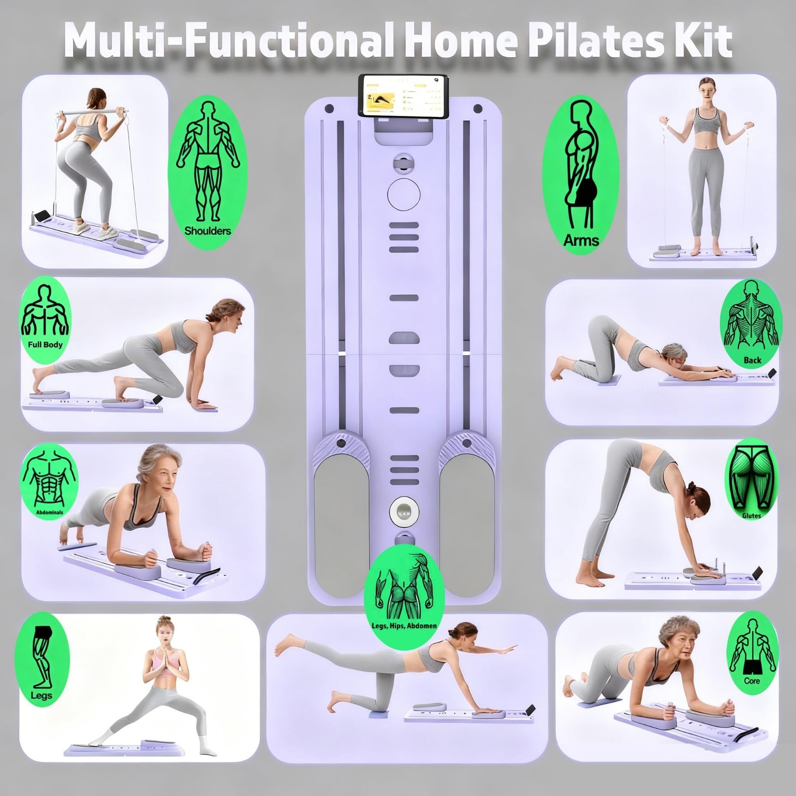 8-in-1 Portable Pilates Board with Phone Holder & Timer – Multi-Functional Refor