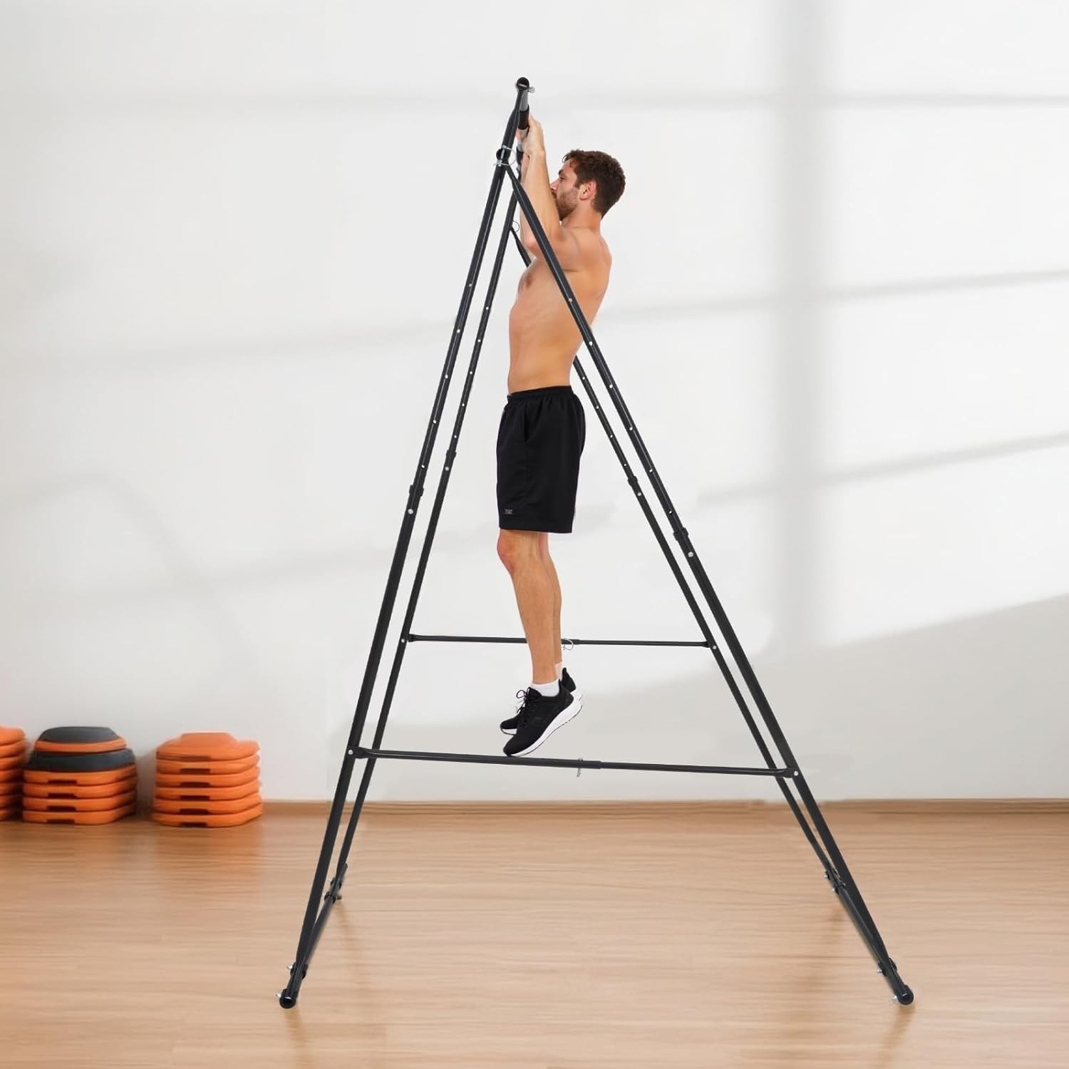 Max 440.9 lbs Steel Yoga Stand Frame with Hammock, 6.6-Yard Fabric, Black/Silver